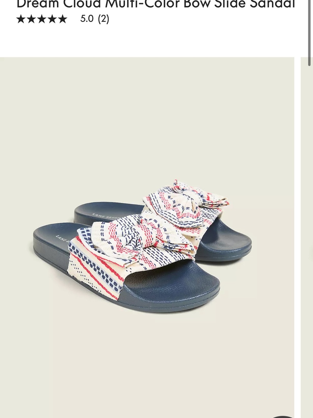 Patterned Bow Slide Sandals in Navy and Cream